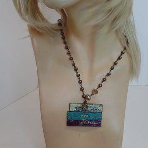 Southern Junkie (Stamped) "Trust in Jesus Pendant" on Beaded Necklace 30" Chain